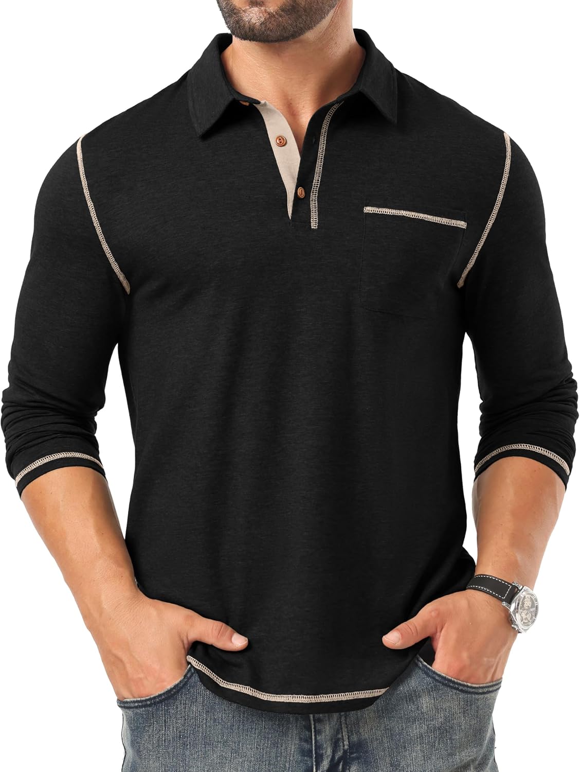Sailwind Mens Long Sleeve Polo Shirts Cotton Fashion Casual Classic Collared Golf Shirts