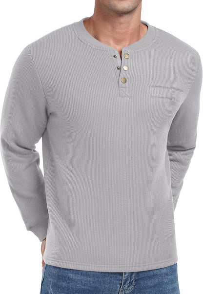Sailwind Men's Henley Shirt Fleece Lined Long Sleeve Heavyweight Thermal Layer Pullover