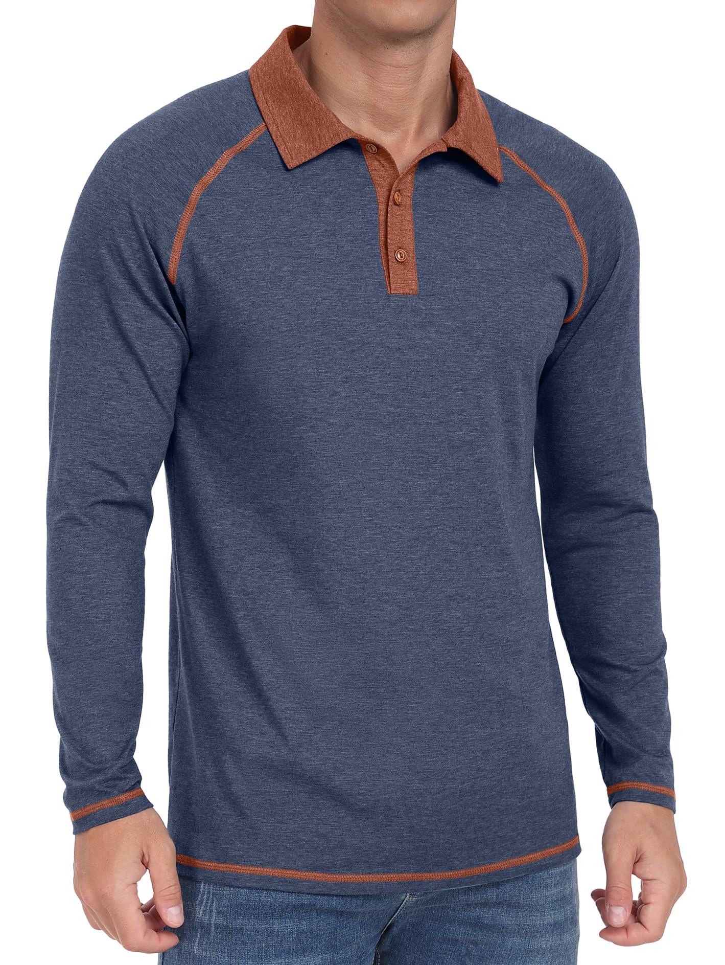 Sailwind Mens Long Sleeve Polo Shirts Cotton Fashion Casual Raglan Golf Shirts