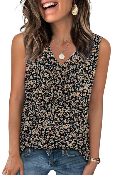 OFEEFAN Tank Top for Women Loose Fit Sleeveless Shirts V Neck Summer Clothes Ruched Women's Tees and Tanks Curved Hem