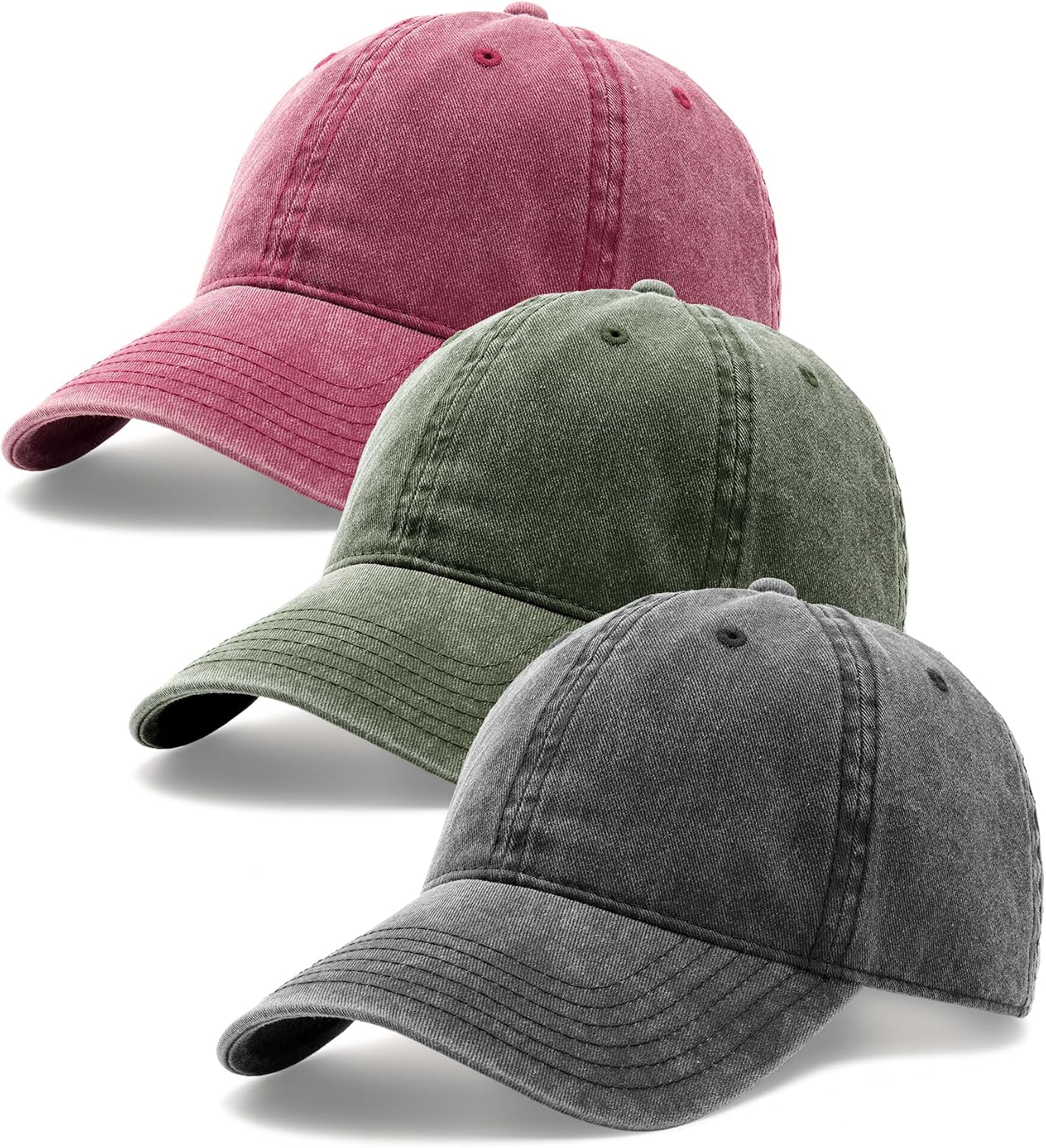 FURTALK 3 Packs Unisex Vintage Washed Cotton Distressed Baseball Cap Low Profile Adjustable Dad Hat