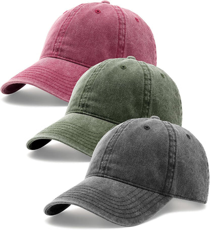 FURTALK 3 Packs Unisex Vintage Washed Cotton Distressed Baseball Cap Low Profile Adjustable Dad Hat