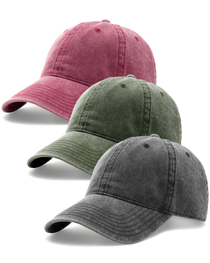 FURTALK 3 Packs Unisex Vintage Washed Cotton Distressed Baseball Cap Low Profile Adjustable Dad Hat
