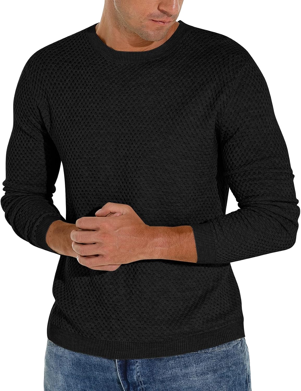 Sailwind Men's Crewneck Lightweight Wool Structured Sweater Casual Knit Pullover