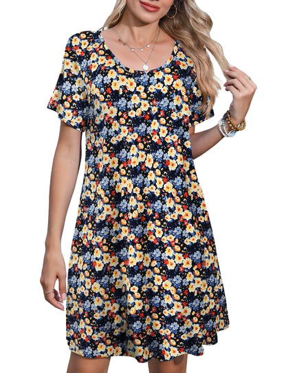 JollieLovin Plus Size Summer T-Shirt Casual Dresses for Curvy Women Flowy Swing