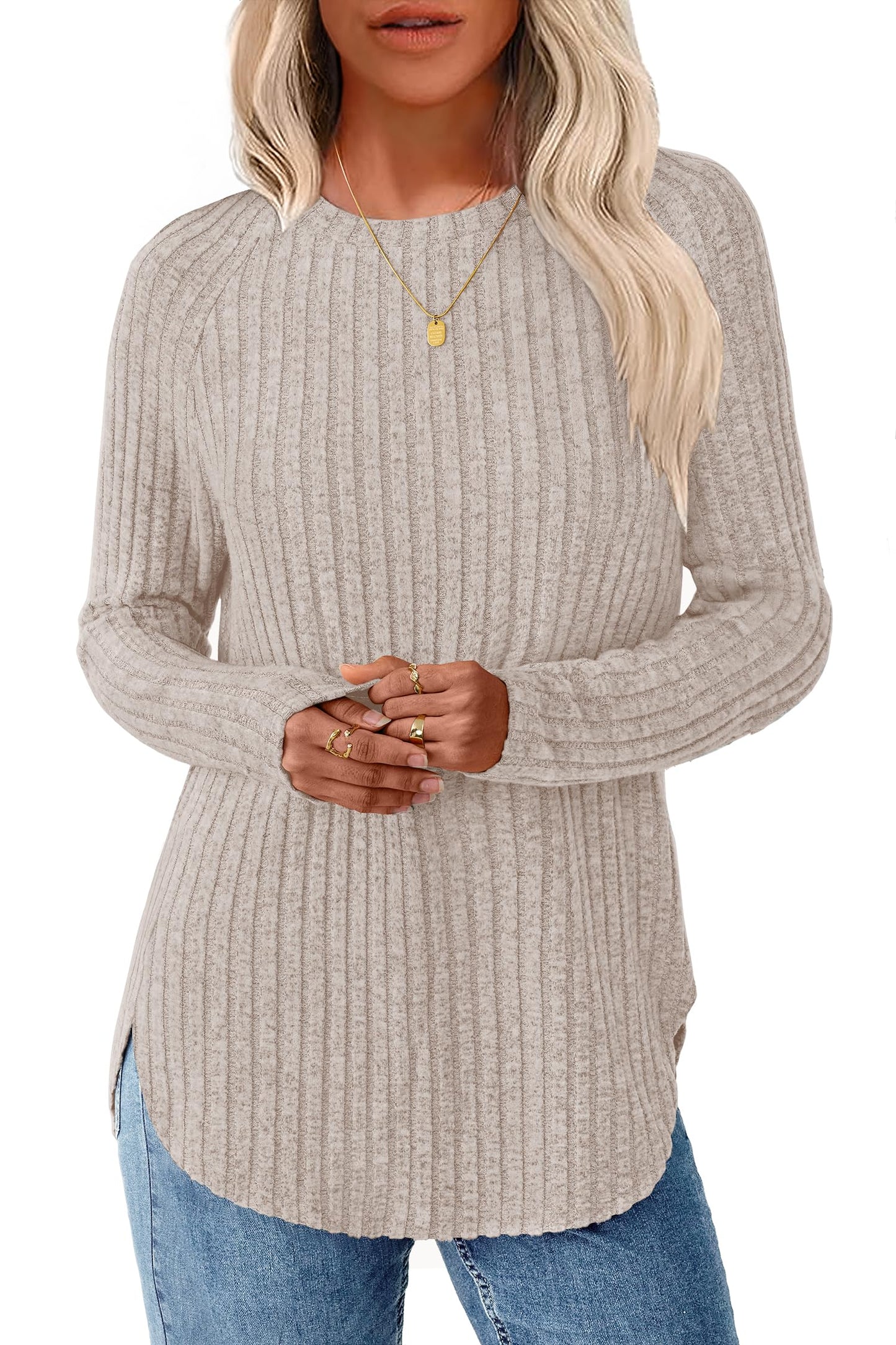NORACORA Long Sleeve Shirts for Women Crew Neck Tunic Tops Loose Fit Lightweight Pullover Sweaters Trendy 2025
