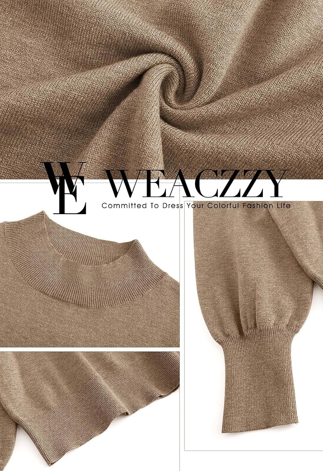 WEACZZY Women's 2026 Fall Fashion Casual Sweaters Mock Neck Long Lantern Sleeve Lightweight Knit Pullover Sweater Tops