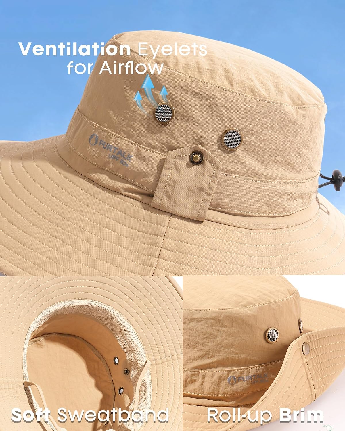 FURTALK Sun Hats for Men Fishing Hat UPF 80+ Foldable Wide Brim Outdoor Hiking Beach Summer Hats