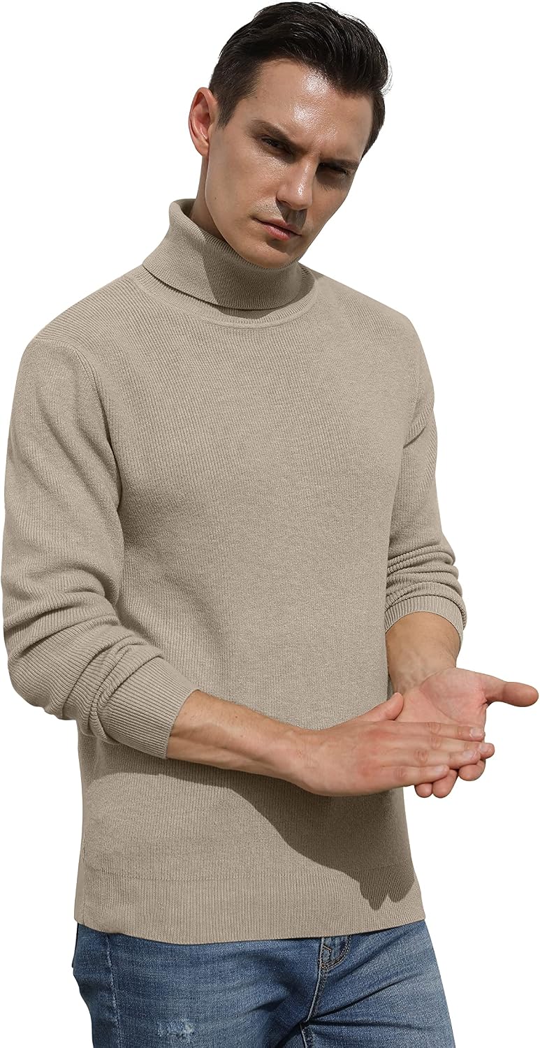 Sailwind Men's Ribbed Knitted Wool Casual Pullover Turtleneck Sweater