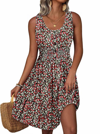 Summer Dresses for Women Casual Sleeveless Sundresses Elastic Waist Mini Sun Dress
