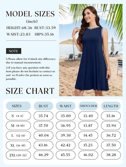 WEACZZY 2026 Summer Dresses for Women Casual Loose Fit Beach Vacation Sundress Sleeveless Crewneck Tank Dress with Pockets