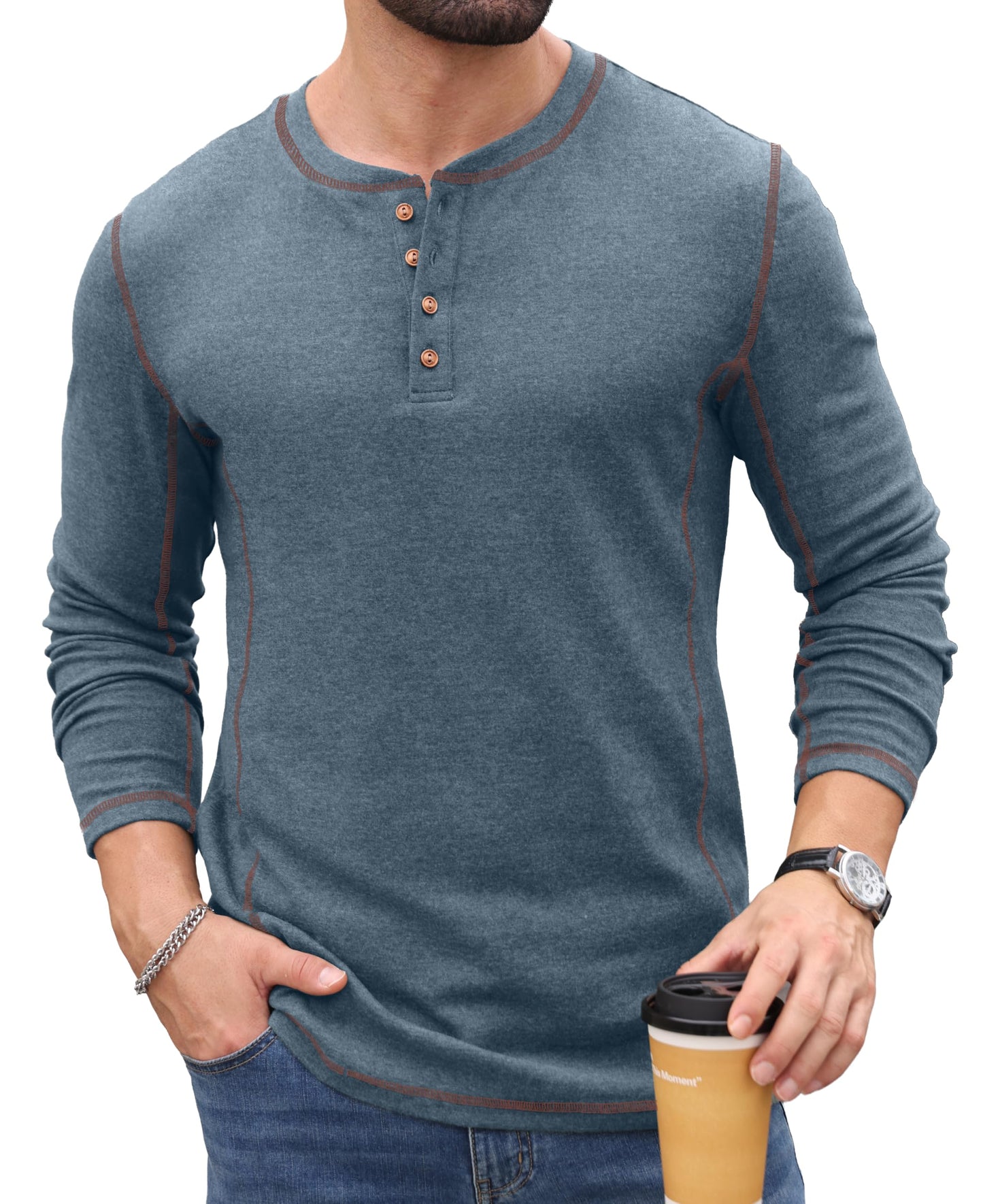 Sailwind Men's Henley Shirts Long Sleeve Button T-Shirt Casual Stylish Pullover Shirt
