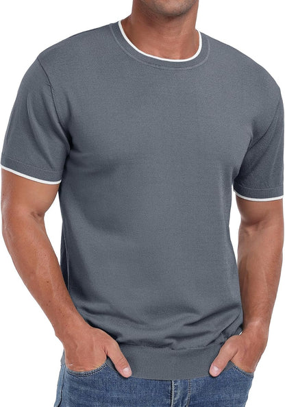 Sailwind Mens T-Shirt Knit Short Sleeve Crew Neck Contrast Trim Knit T-Shirt