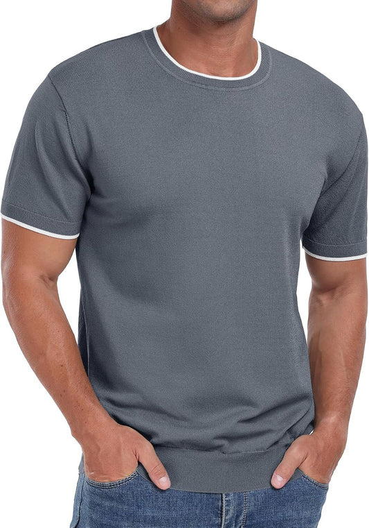 Sailwind Mens T-Shirt Knit Short Sleeve Crew Neck Contrast Trim Knit T-Shirt