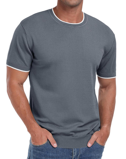 Sailwind Mens T-Shirt Knit Short Sleeve Crew Neck Contrast Trim Knit T-Shirt