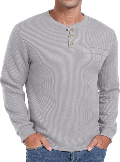 Sailwind Men's Henley Shirt Fleece Lined Long Sleeve Heavyweight Thermal Layer Pullover
