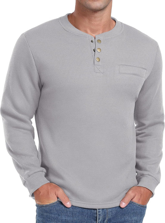 Sailwind Men's Henley Shirt Fleece Lined Long Sleeve Heavyweight Thermal Layer Pullover