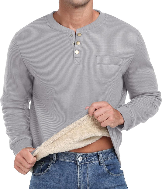 Sailwind Men's Henley Shirt Fleece Lined Long Sleeve Heavyweight Thermal Layer Pullover