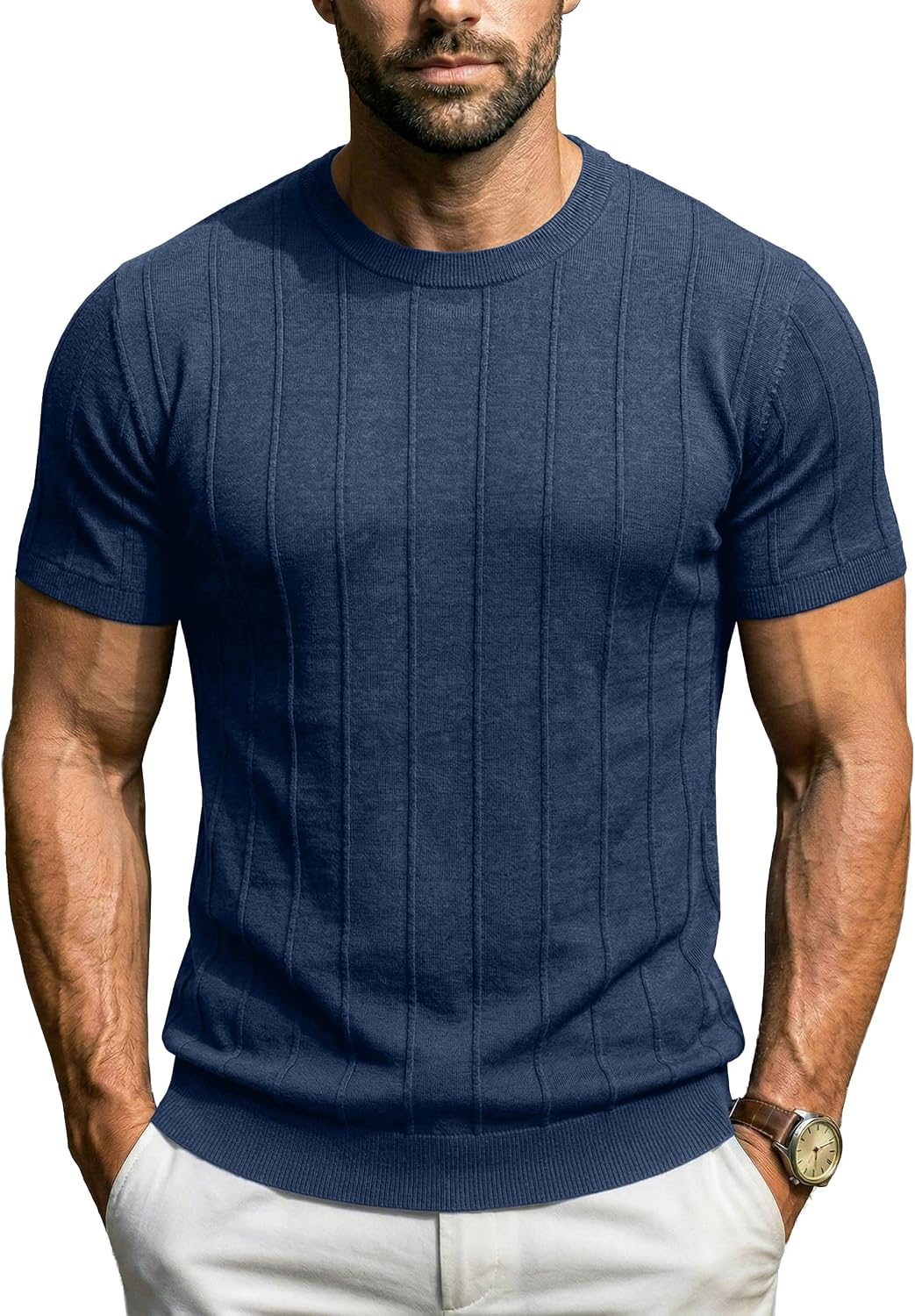 Sailwind Mens Knit Sweater Shirts Short Sleeve Casual Ribbed Pullover T-Shirts