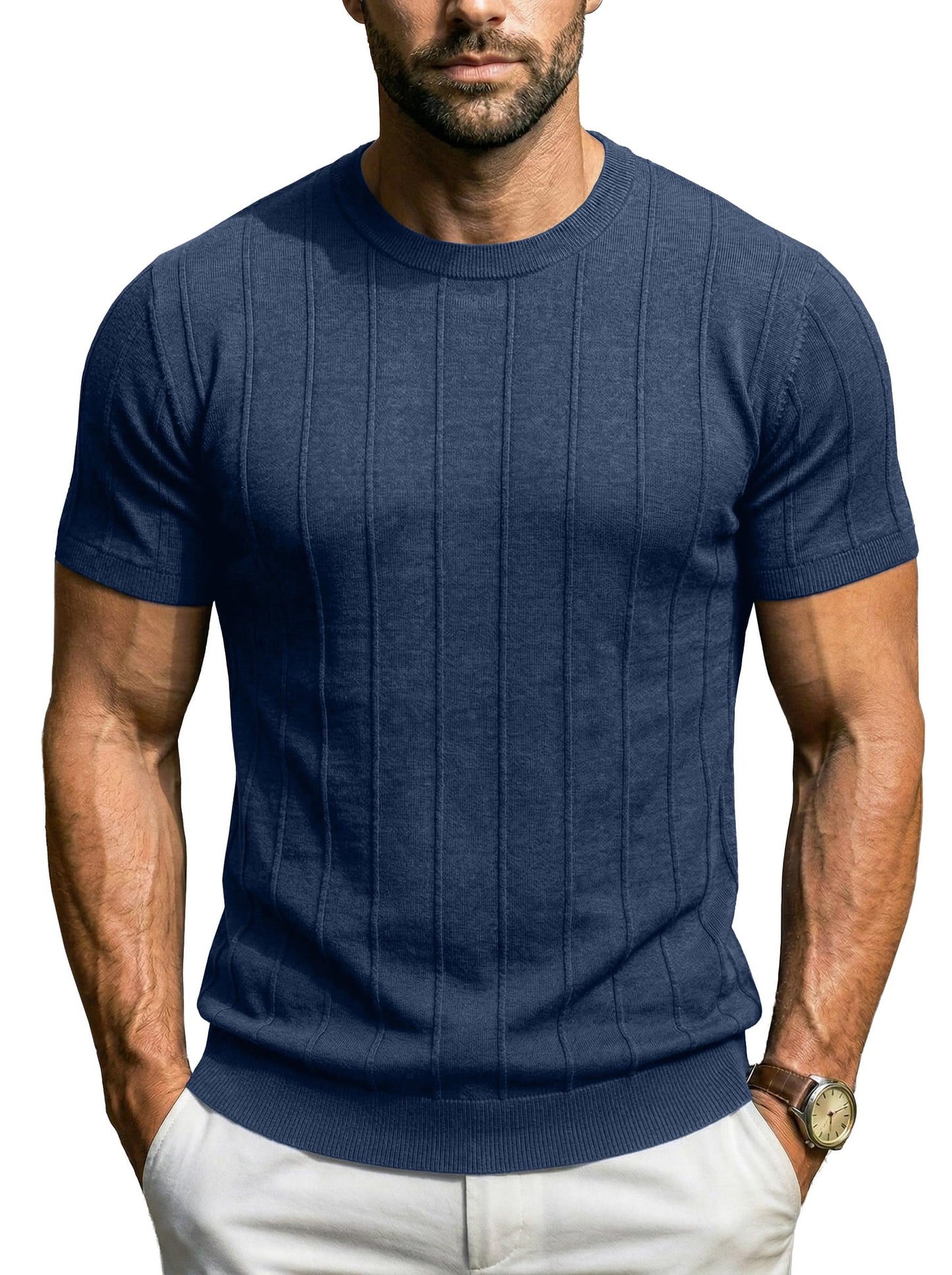 Sailwind Mens Knit Sweater Shirts Short Sleeve Casual Ribbed Pullover T-Shirts