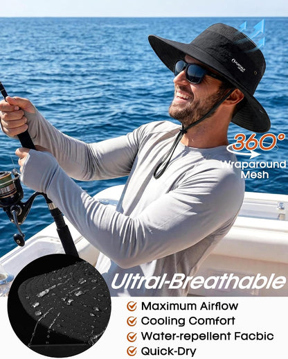 FURTALK Sun Hats for Men Women UPF Sun Protection Breathable Wide Brim | Nylon UV Protection, Breathable Adjustable, 2-in-1 Wide Brim, Packable Water-Resistant, Fishing Hiking Summer