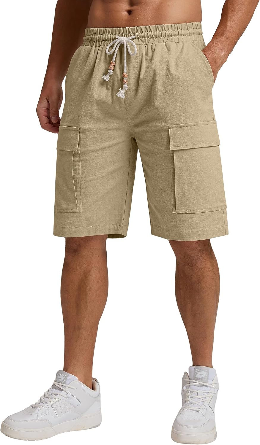 Sailwind Men Cargo Linen Shorts Casual Drawstring Summer Beach Shorts