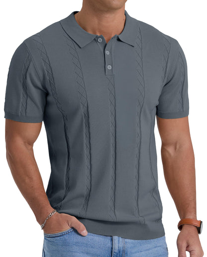 Sailwind Mens Knit Polo Shirts Short Sleeve Ribbed Textured Polo Shirt Casual Golf Shirts Collared T Shirt