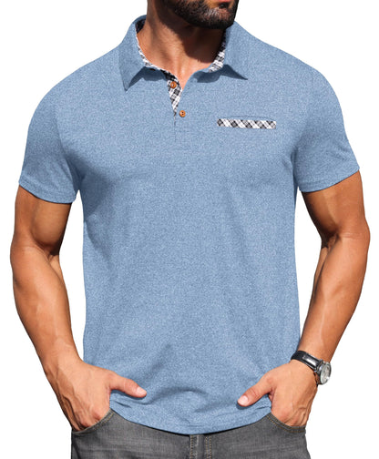 Sailwind Men's Polo Shirts Lightweight Short Sleeve Casual Cotton T-Shirt Summer Button Collared Golf Tee with Pocket