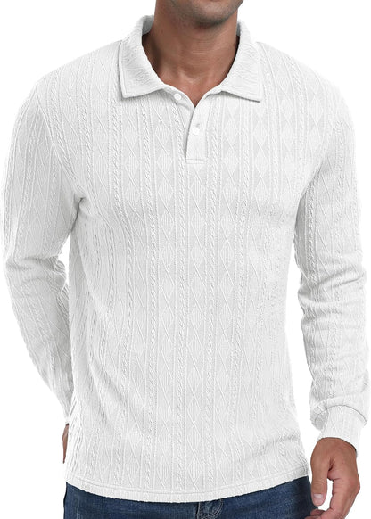 Sailwind Men's Casual Polo Shirts Twisted Button Long Sleeve Tees Collared Golf Shirt