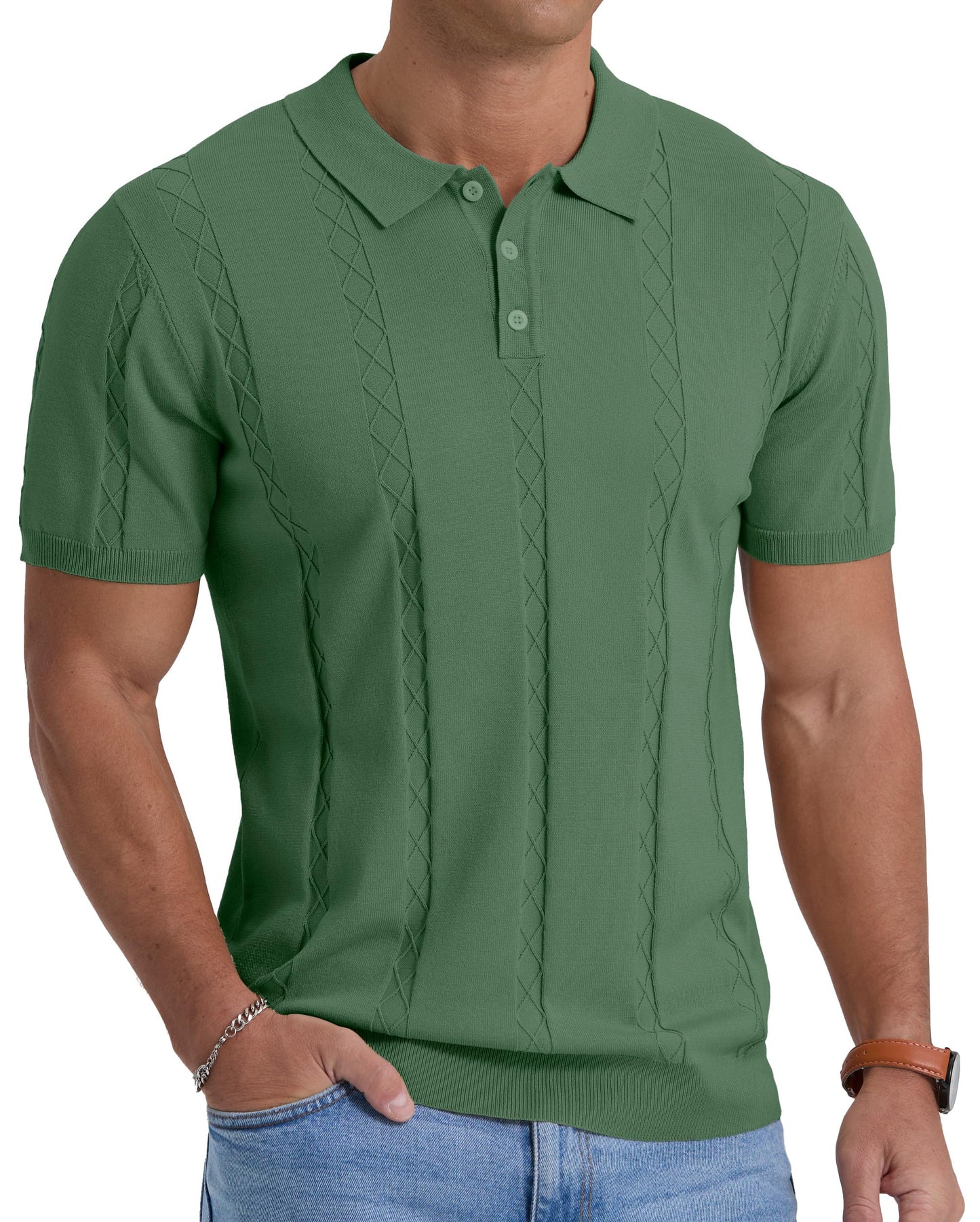 Sailwind Mens Knit Polo Shirts Short Sleeve Ribbed Textured Polo Shirt Casual Golf Shirts Collared T Shirt