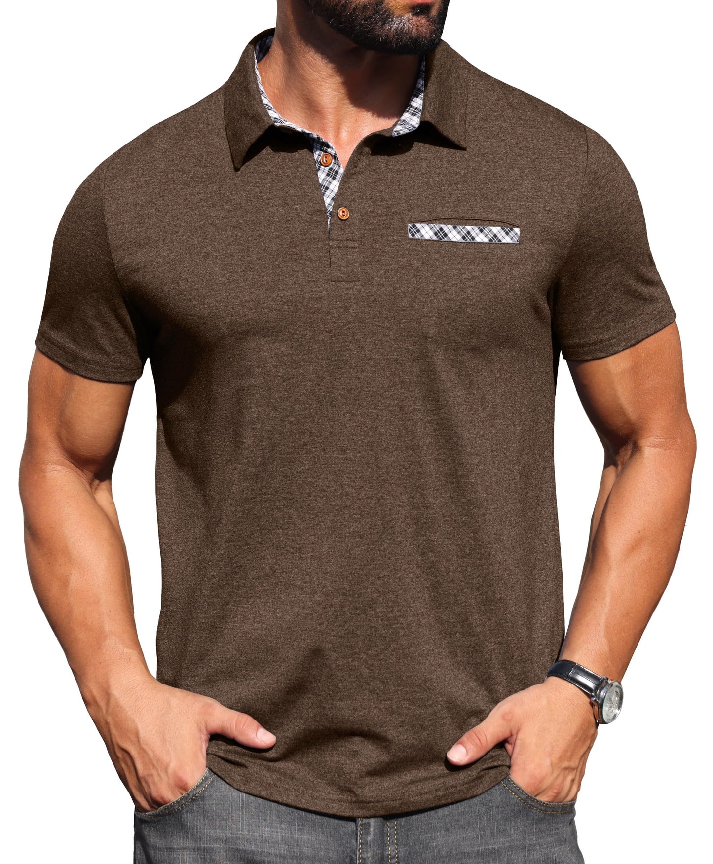 Sailwind Men's Polo Shirts Lightweight Short Sleeve Casual Cotton T-Shirt Summer Button Collared Golf Tee with Pocket