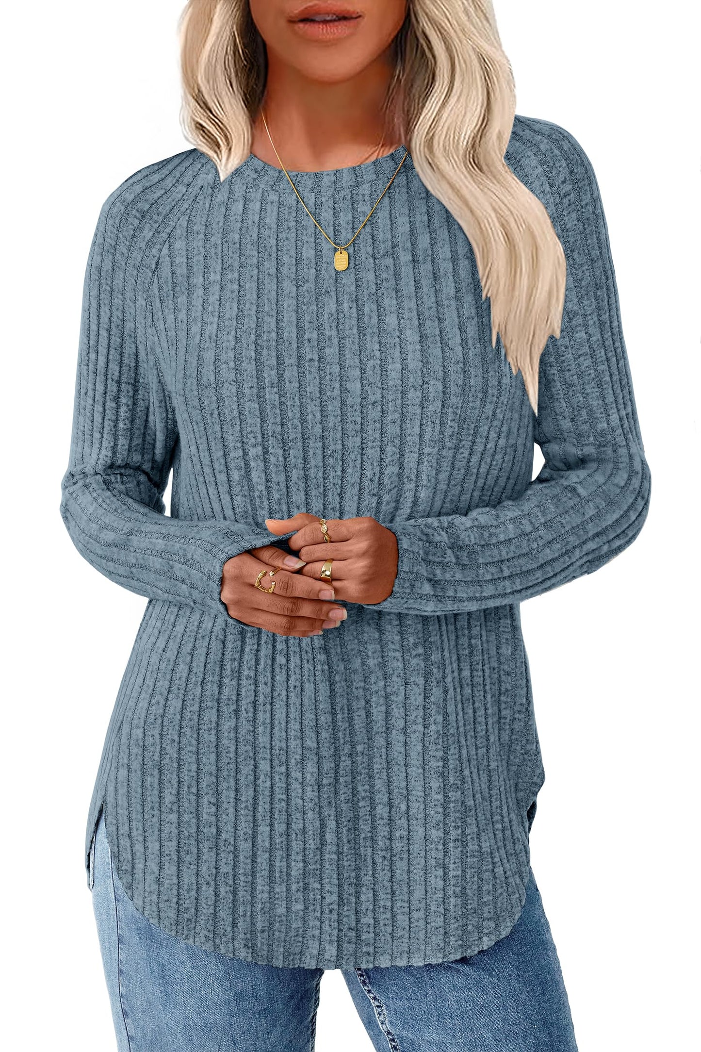 NORACORA Long Sleeve Shirts for Women Crew Neck Tunic Tops Loose Fit Lightweight Pullover Sweaters Trendy 2025