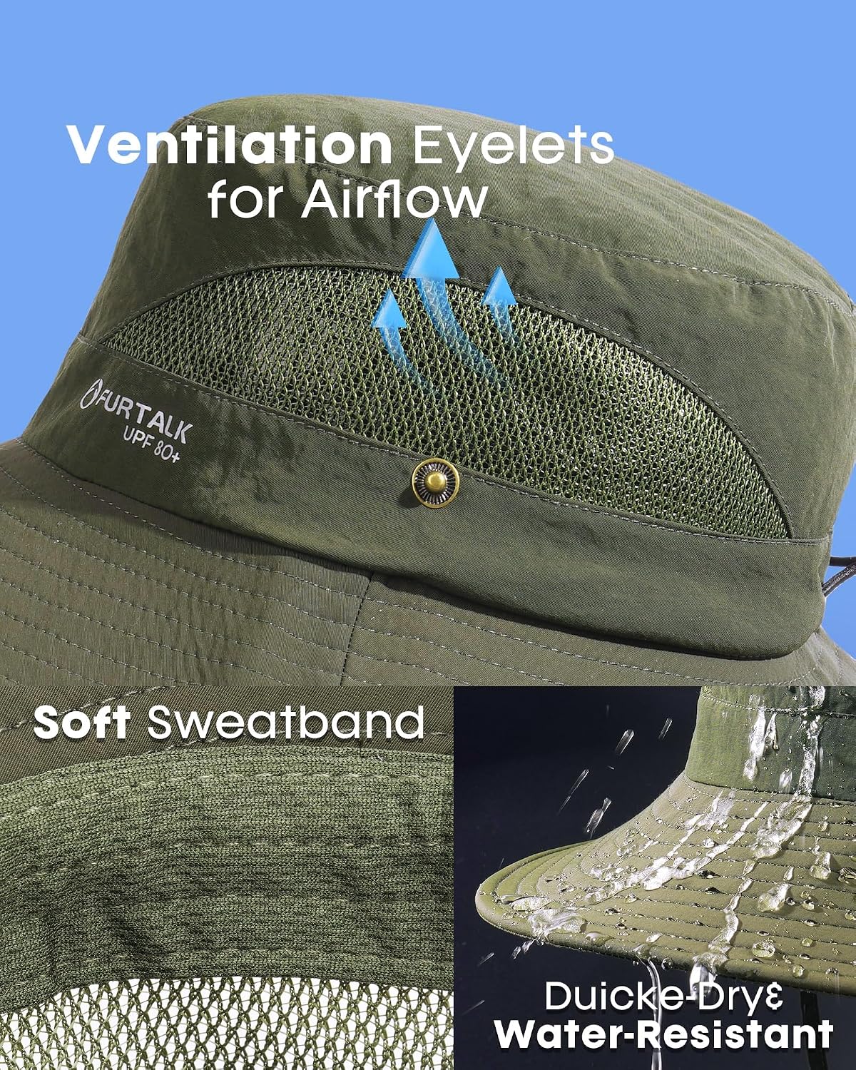 FURTALK Mens Bucket Sun Hat UPF 80+ Wide Brim Hiking Fishing Beach Outdoor Hats