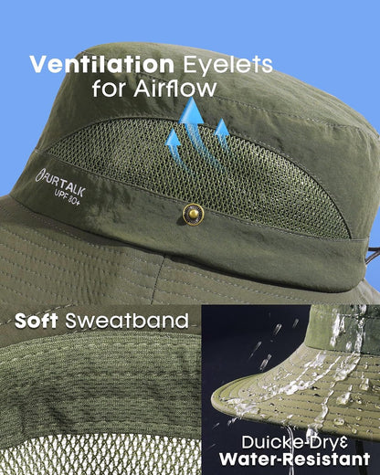 FURTALK Mens Bucket Sun Hat UPF 80+ Wide Brim Hiking Fishing Beach Outdoor Hats