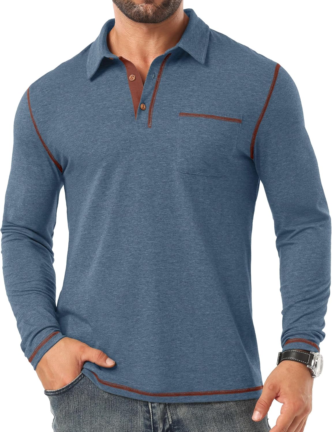 Sailwind Mens Long Sleeve Polo Shirts Cotton Fashion Casual Classic Collared Golf Shirts