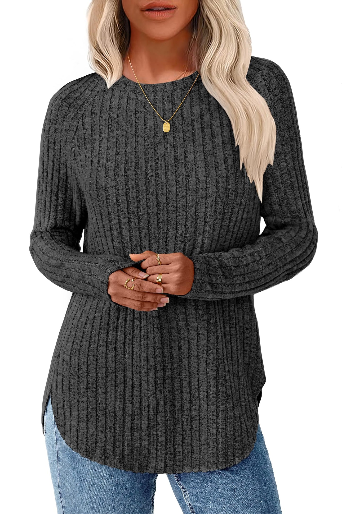NORACORA Long Sleeve Shirts for Women Crew Neck Tunic Tops Loose Fit Lightweight Pullover Sweaters Trendy 2025