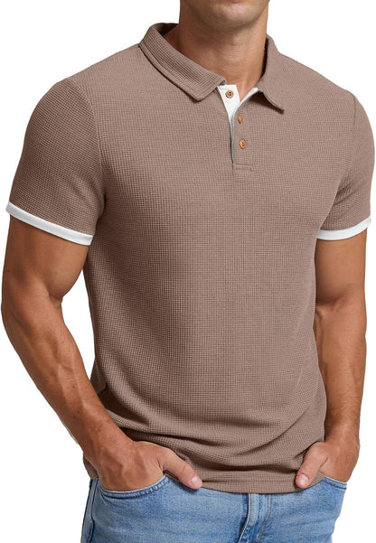 Sailwind Men's Waffle Knit Short Sleeve Casual Polo Shirts