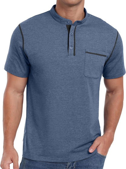 Sailwind Mens Henley Shirts Short Sleeve Summer Casual Classic Cotton T Shirts Pocket Button Shirt