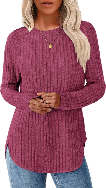 NORACORA Long Sleeve Shirts for Women Crew Neck Tunic Tops Loose Fit Lightweight Pullover Sweaters Trendy 2025