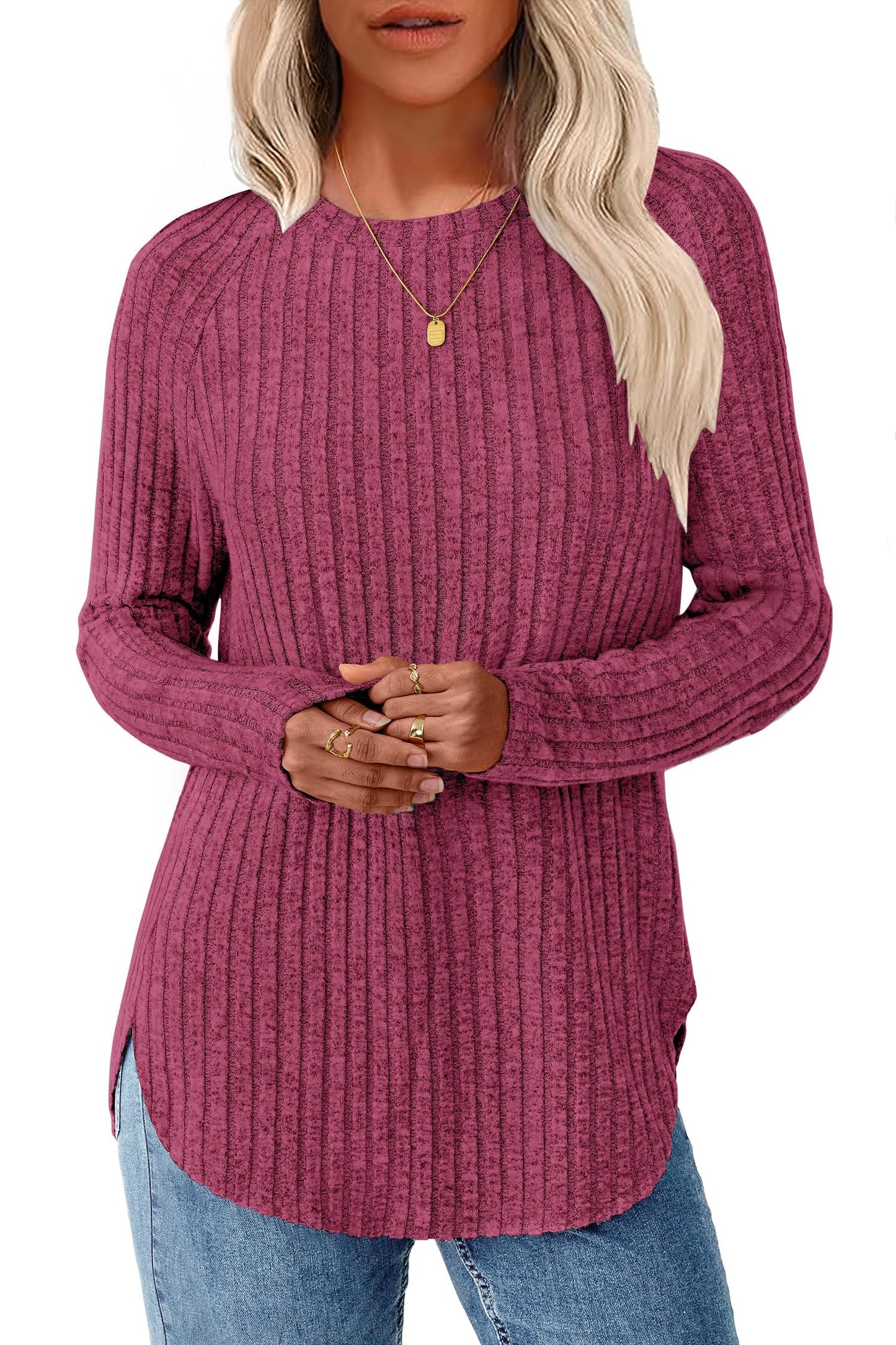 NORACORA Long Sleeve Shirts for Women Crew Neck Tunic Tops Loose Fit Lightweight Pullover Sweaters Trendy 2025