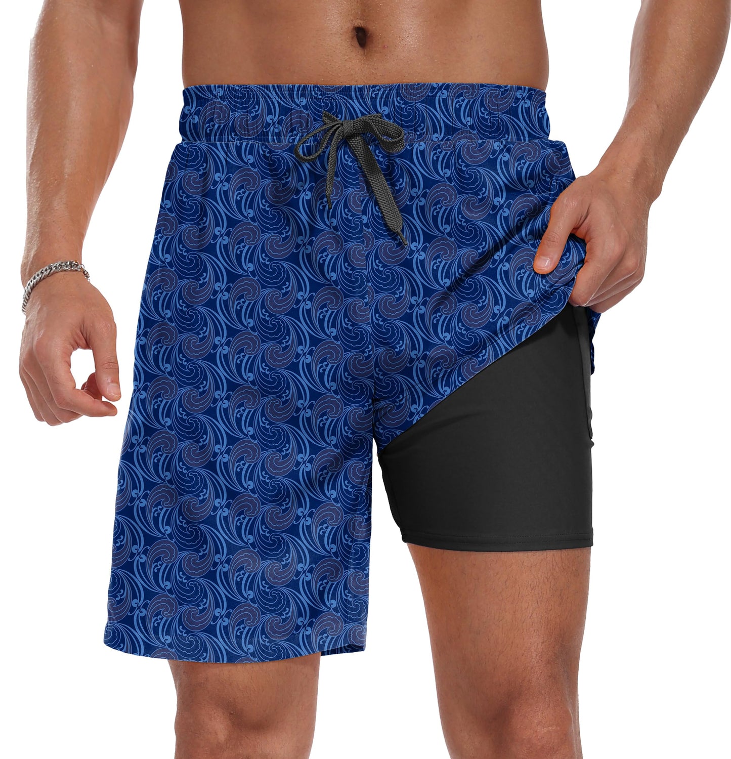 Sailwind Men Swim Trunks with Compression Liner 9" Beach Shorts Quick Dry with Zipper Pockets Board Shorts