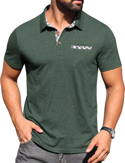 Sailwind Men's Polo Shirts Lightweight Short Sleeve Casual Cotton T-Shirt Summer Button Collared Golf Tee with Pocket