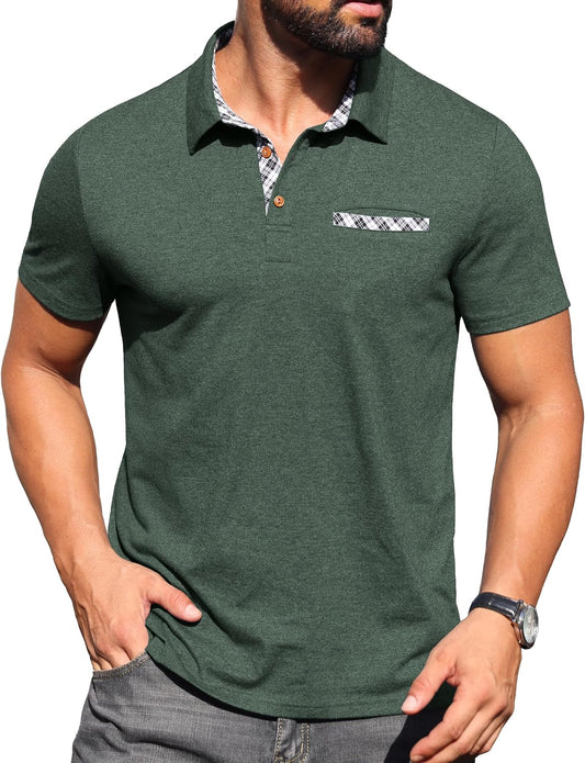 Sailwind Men's Polo Shirts Lightweight Short Sleeve Casual Cotton T-Shirt Summer Button Collared Golf Tee with Pocket
