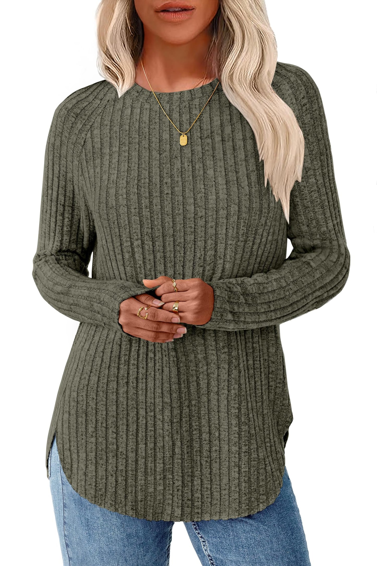 NORACORA Long Sleeve Shirts for Women Crew Neck Tunic Tops Loose Fit Lightweight Pullover Sweaters Trendy 2025
