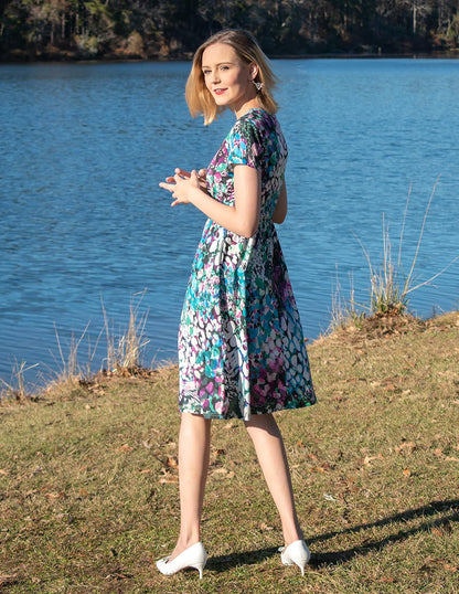 Newshows Womens Summer Short Sleeve Casual Dresses V Neck Floral Vacation Sundress Faux Wrap Midi Dress with Pockets
