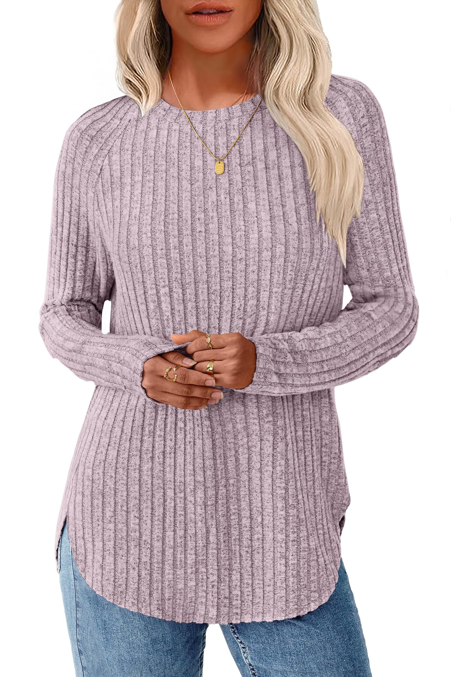 NORACORA Long Sleeve Shirts for Women Crew Neck Tunic Tops Loose Fit Lightweight Pullover Sweaters Trendy 2025