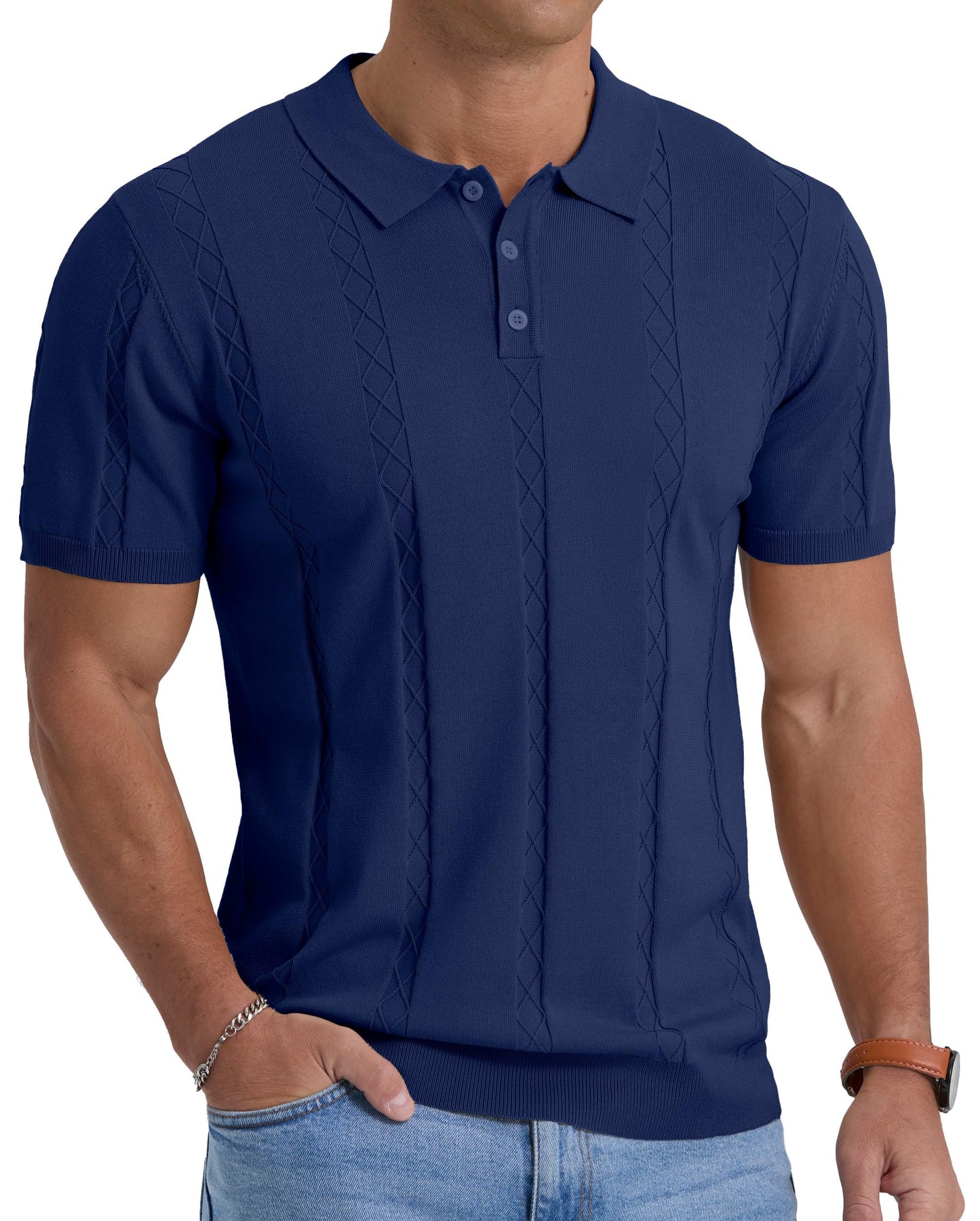 Sailwind Mens Knit Polo Shirts Short Sleeve Ribbed Textured Polo Shirt Casual Golf Shirts Collared T Shirt
