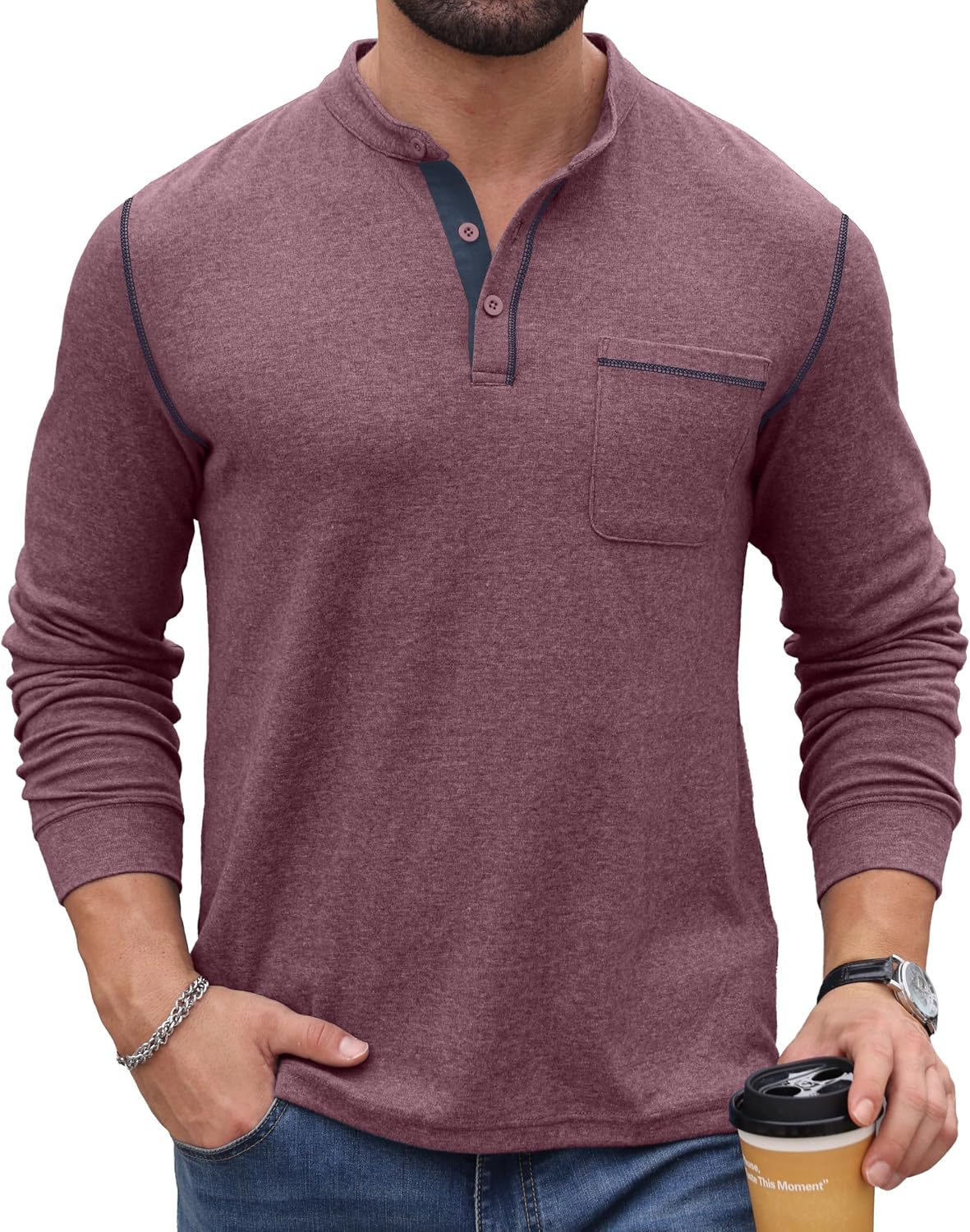 Sailwind Men's Henley Shirts Long Sleeve Button T-Shirt Casual Stylish Pullover Shirt with Pocket