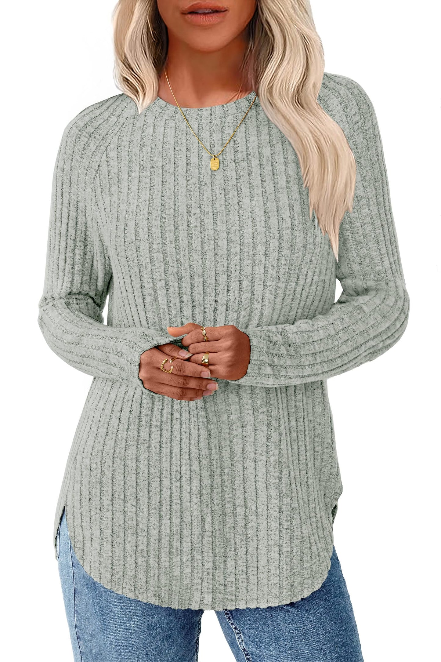 NORACORA Long Sleeve Shirts for Women Crew Neck Tunic Tops Loose Fit Lightweight Pullover Sweaters Trendy 2025