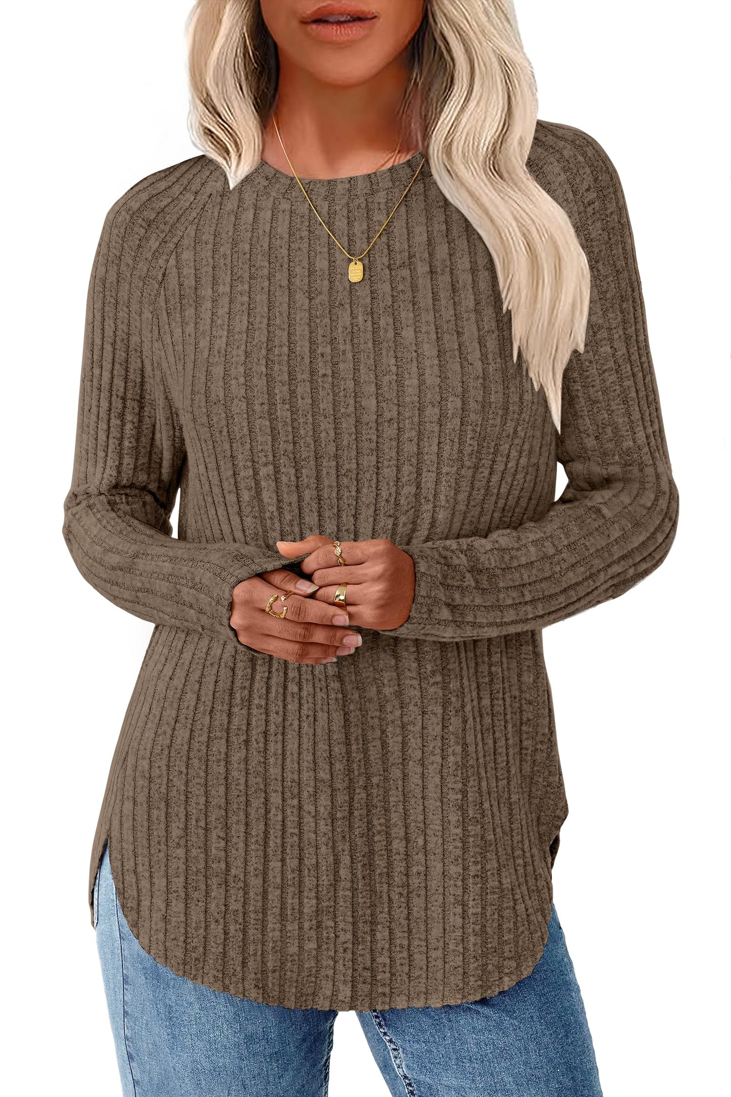 NORACORA Long Sleeve Shirts for Women Crew Neck Tunic Tops Loose Fit Lightweight Pullover Sweaters Trendy 2025